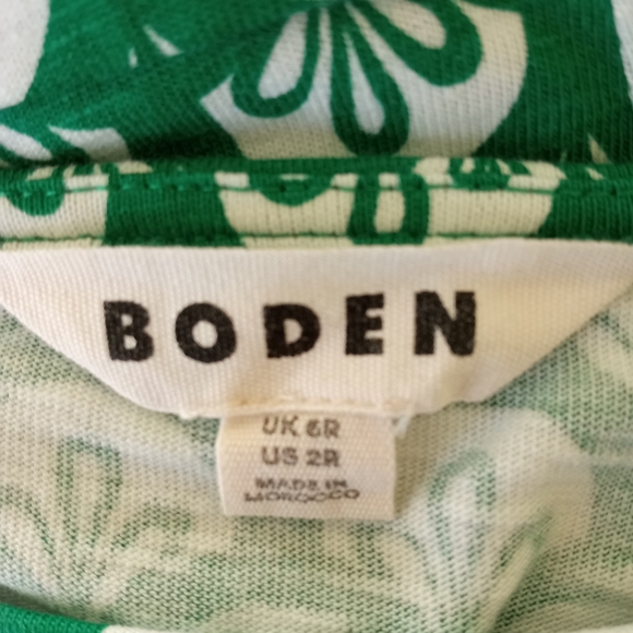 BODEN Cotton Knit Green Floral Pull On Dress | 6 - Picture 8 of 8